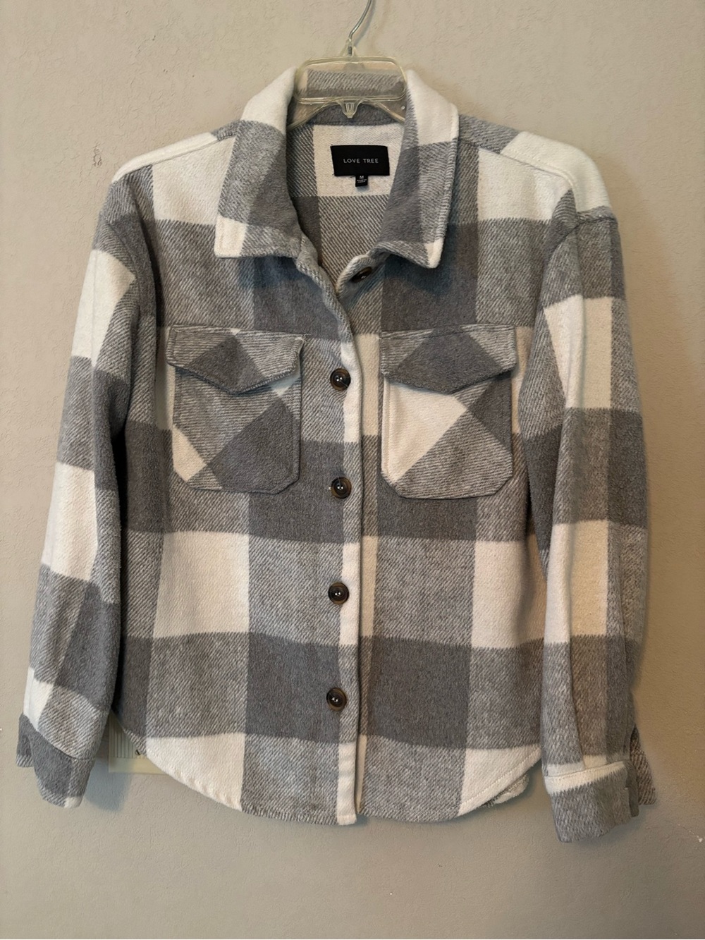 Love Tree Gray & White Plaid Button-Front Shacket